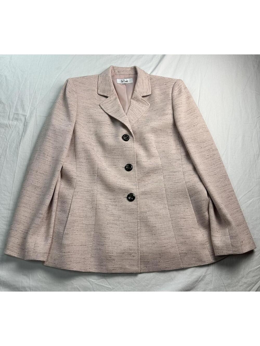 💼 Le Suit Blush Pink Textured Career Blazer Jacket Women’s 12 43-9 🌸